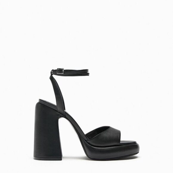 ZARA HIGH-HEEL PLATFORM SANDALS BLACK SIZE 6.5 | 3307/110 - Picture 2 of 13